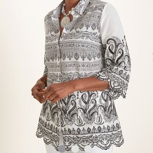 NWT Chico’s Paisley Eyelet Shirt, Size 1